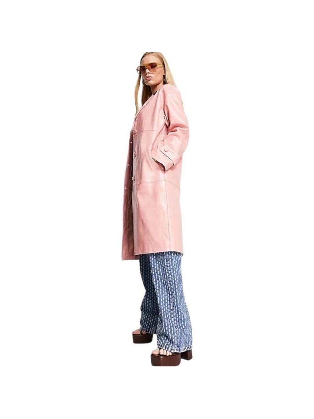 ** NEW Topshop Barbie Pink Croc PU Mid Length Coat Size 2/S